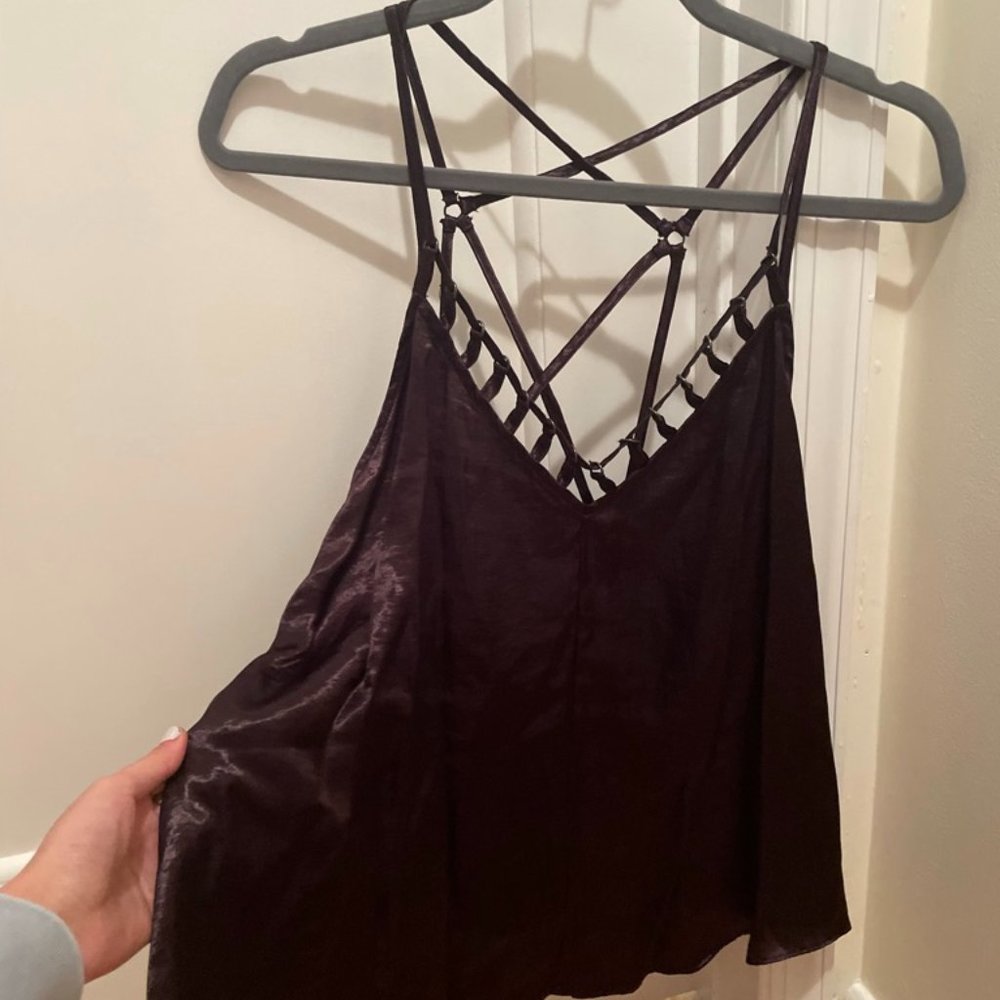 Black Sheer Low Neck Free People Tank Top (Size: Small)